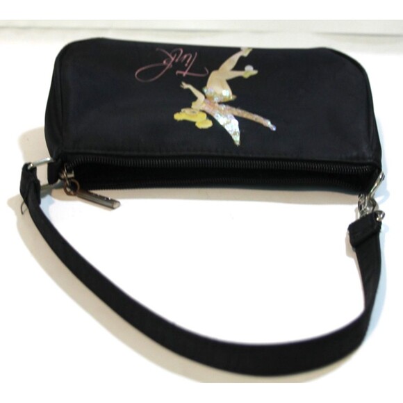 Disney Tinker Bell Tink Black Nylon Zippered Strapped Sequin Tote Bag Purse  8" - Picture 6 of 11